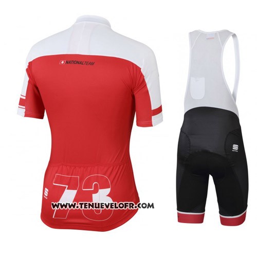 2016 Maillot Ciclismo Suisse Blanc et Rouge Manches Courtes et Cuissard